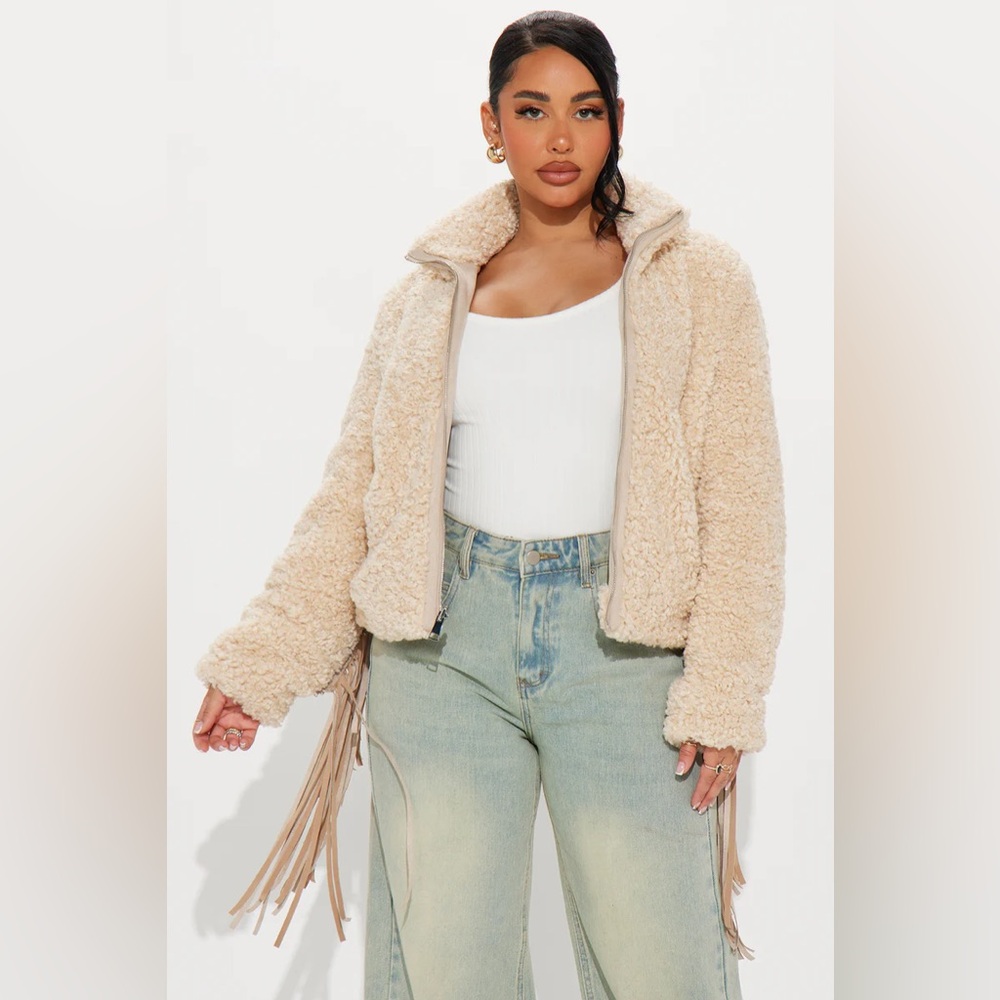 Cozy Out West Sherpa Fringe Coat - Cream